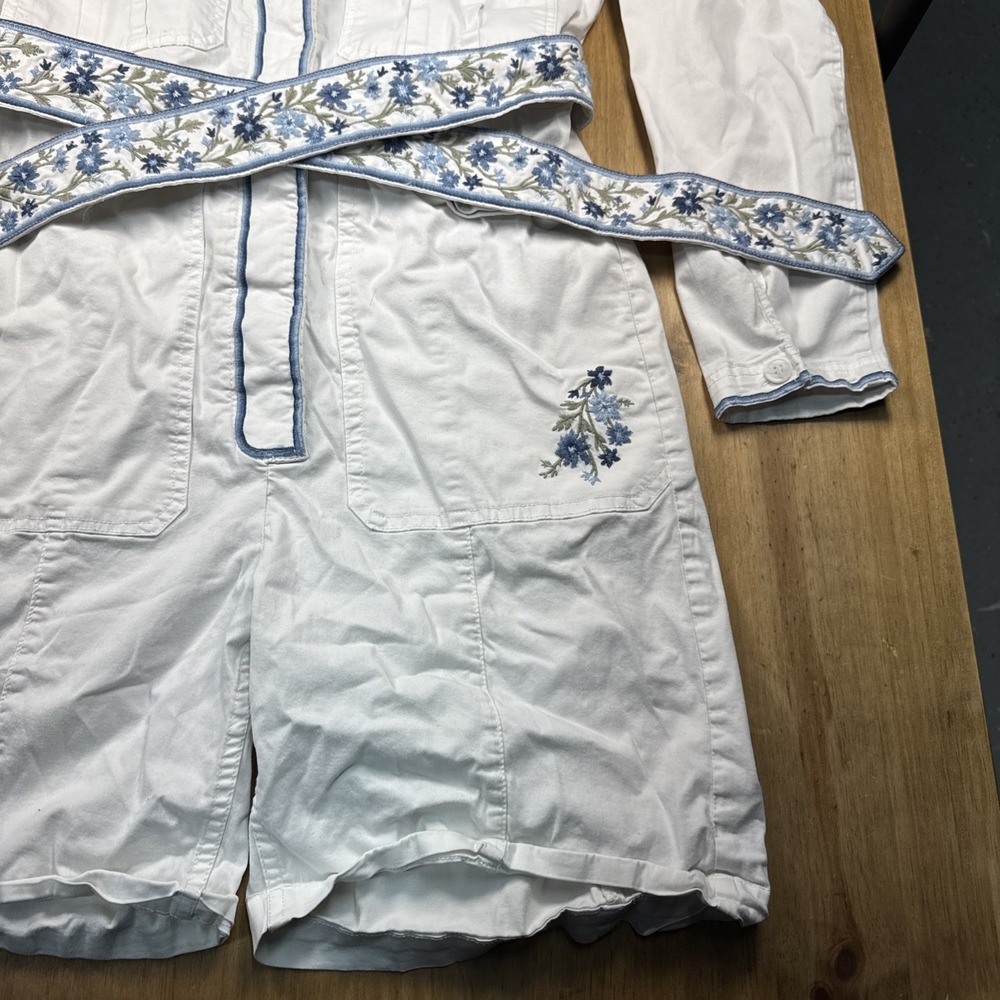 Driftwood Women's M Embroidered Floral Shortall Romper White Boho Hippie Floral - Picture 7 of 15